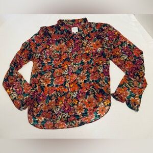 MISA Los Angeles Sheer Floral Button-Up Blouse, M